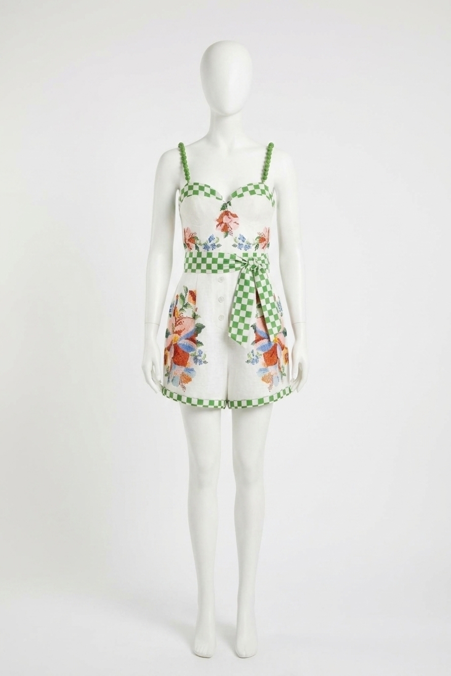 NEW FARM RIO calm breeze beaded straps belted romper in off white